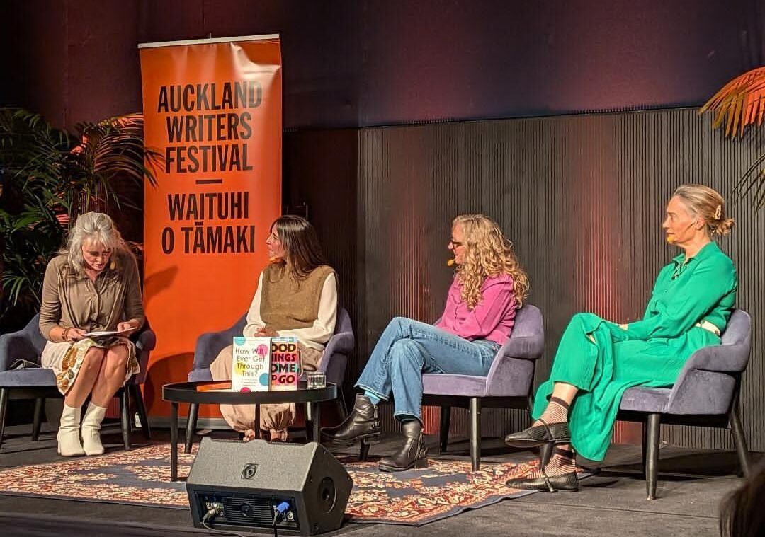 Josie at Auckland Writers Festival 2026 on a panel with Lily King, Dr Lucy Hone, and chaired by Petra Bagust